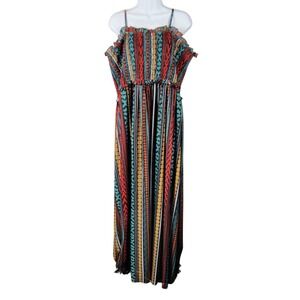 Rowdy Crowd Clothing 2X Southwestern Stripe Smocked Maxi Dress tribal coastal
